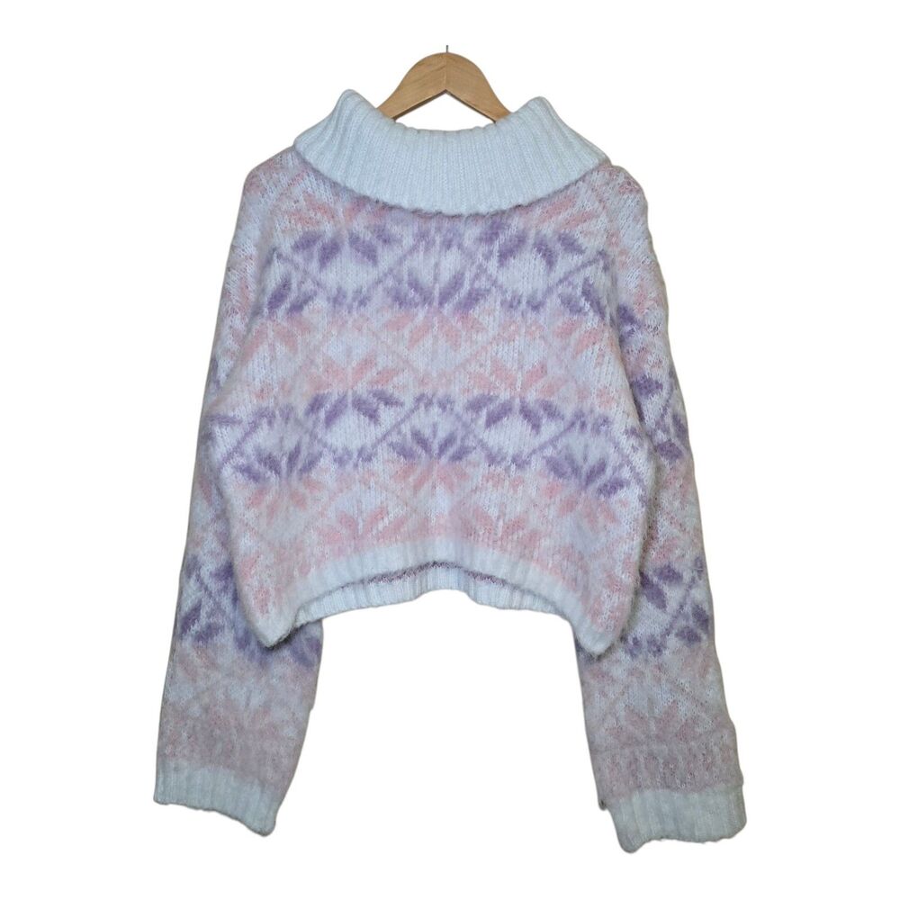 Wild Fable Women’s XL Pink Purple Fair Isle Cowl Neck Cropped Sweater NWT Fuzzy
